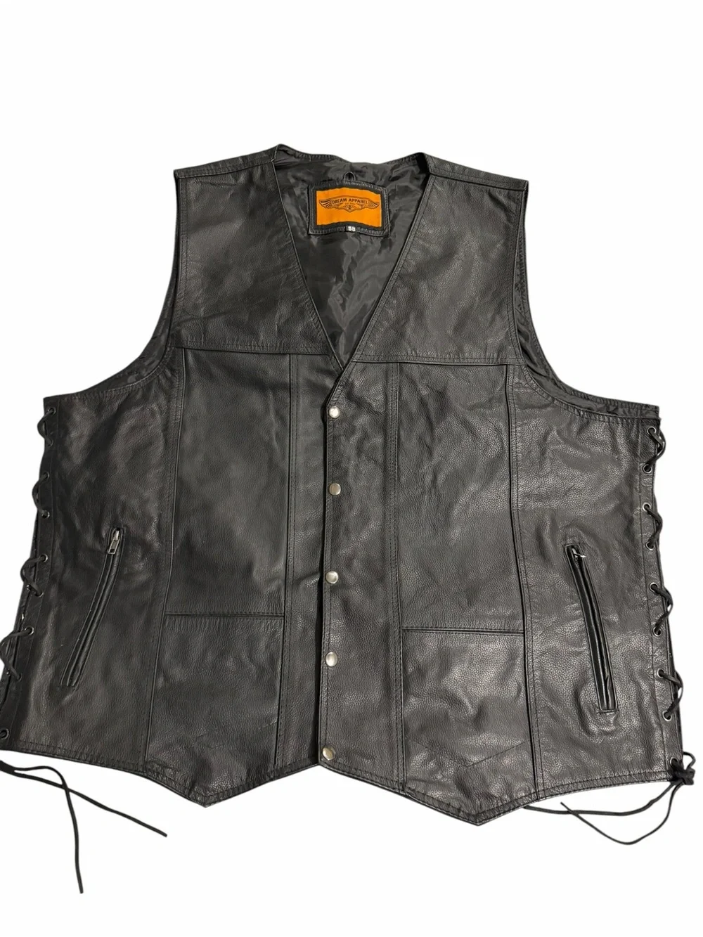Dream Apparel/Men’s Soft Plain Naked Cowhide Leather Motorcycle Vest/SIZE: 58